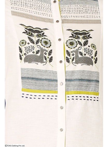 White Printed 3/4 Sleeve kurta