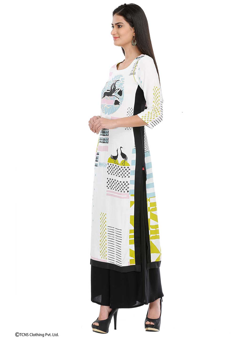 White Printed 3/4 Sleeve kurta