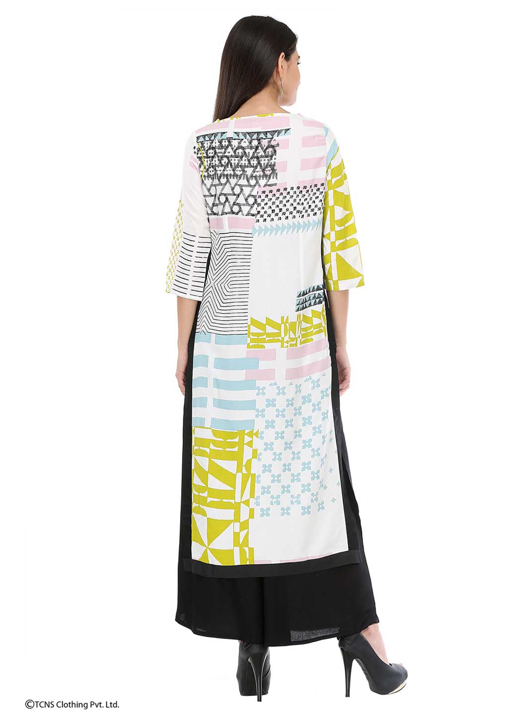 White Printed 3/4 Sleeve kurta