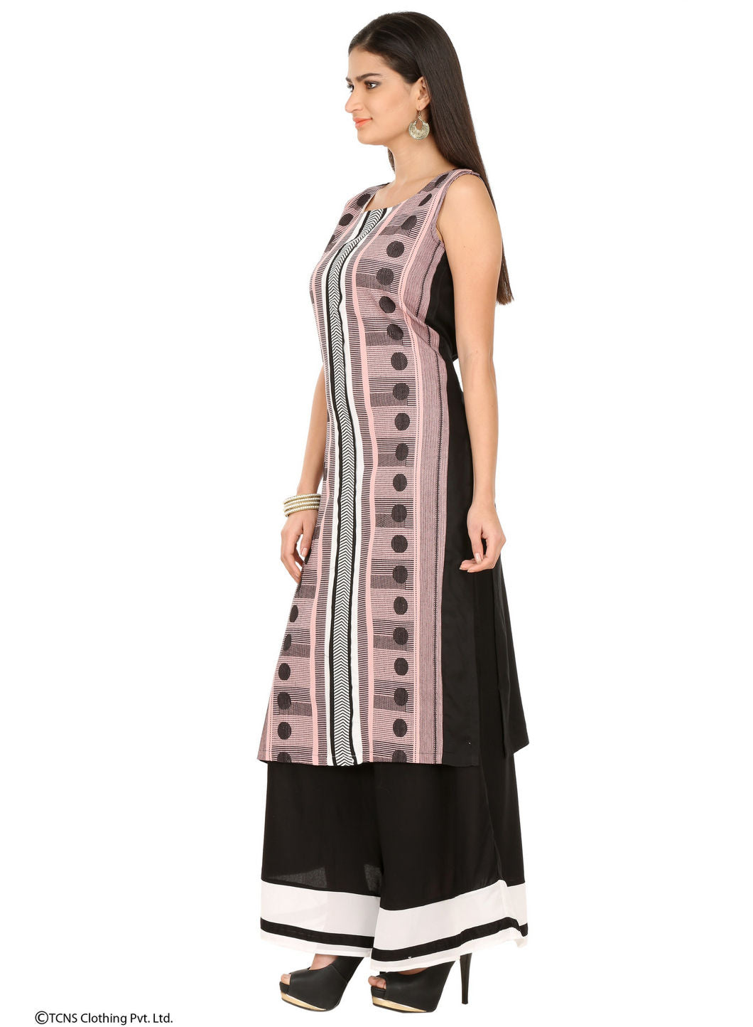 Pink Printed Sleeveless kurta