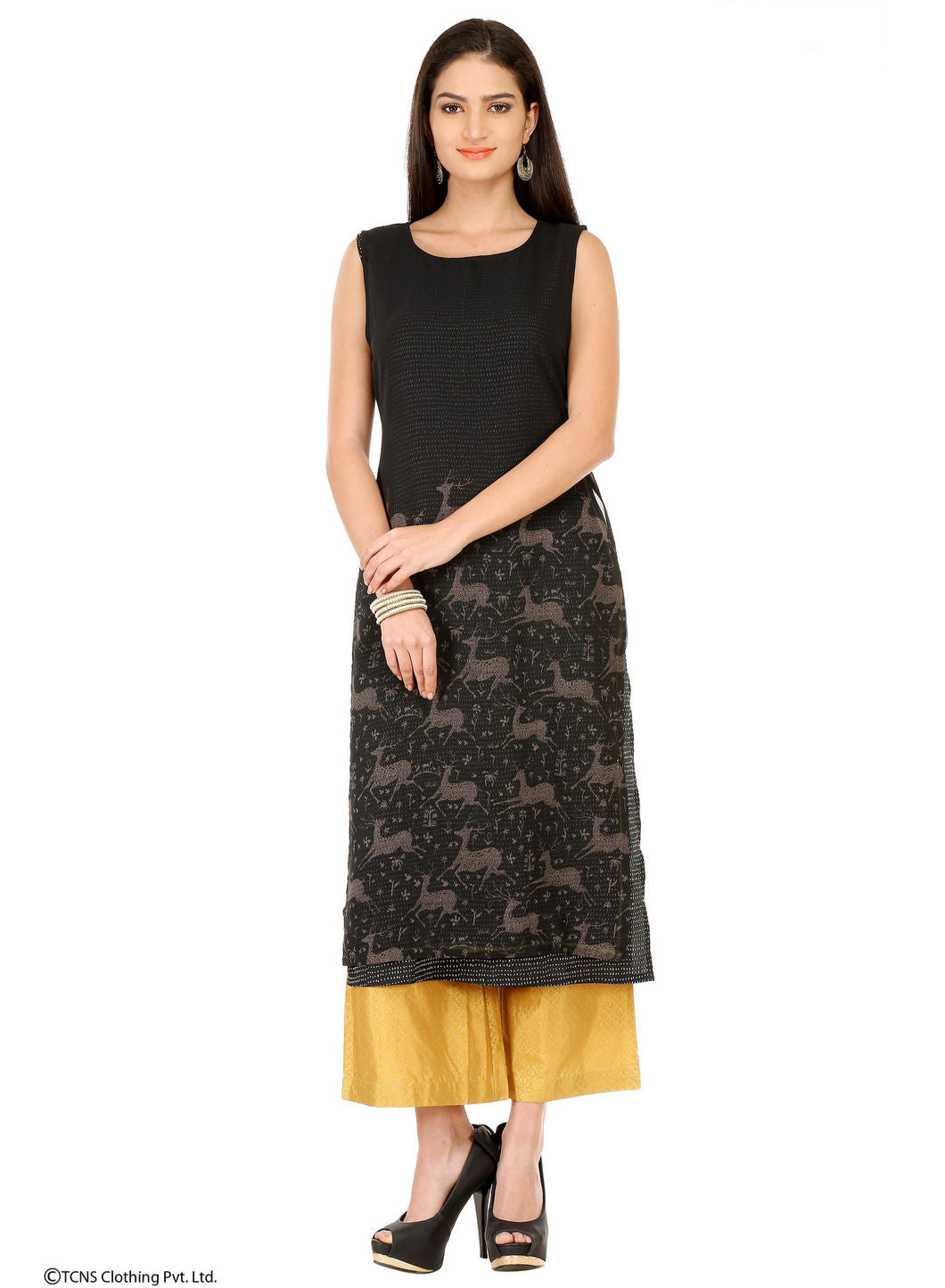 Black Printed Sleeveless kurta