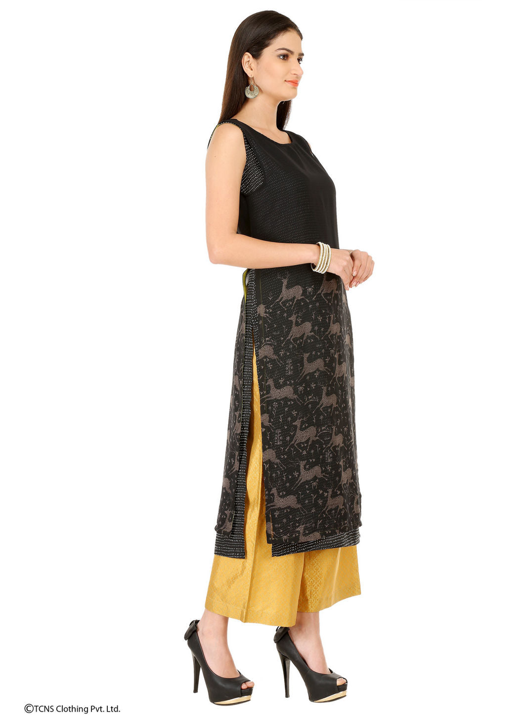 Black Printed Sleeveless kurta