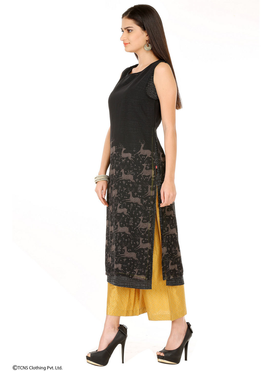 Black Printed Sleeveless kurta