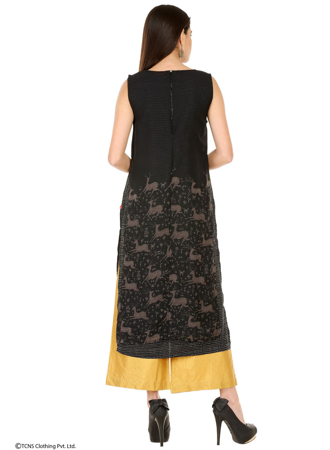 Black Printed Sleeveless kurta