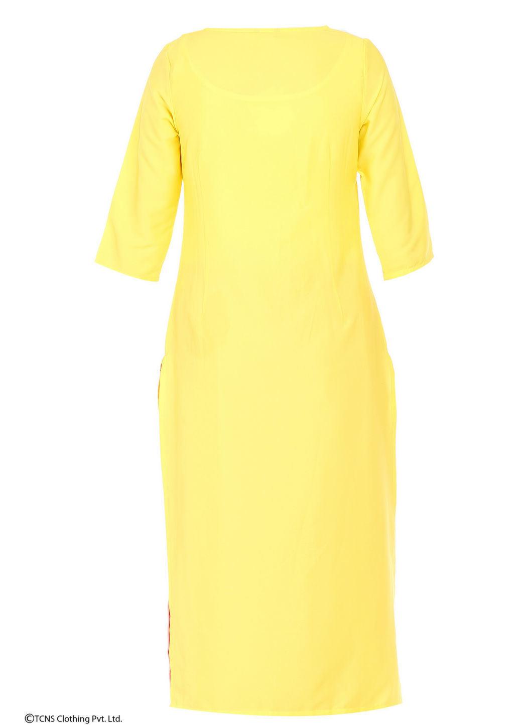 Yellow Printed 3/4 Sleeve kurta - wforwoman