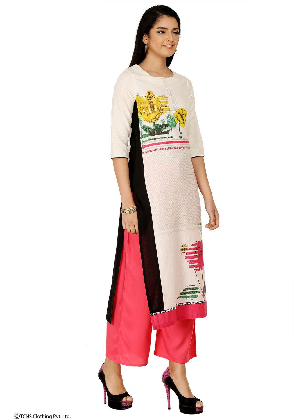 White Printed 3/4 Sleeve kurta - wforwoman