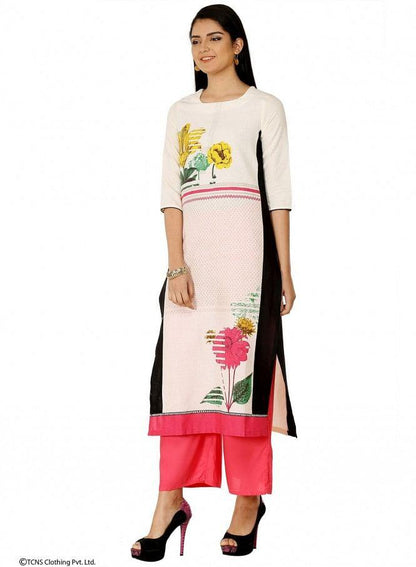 White Printed 3/4 Sleeve kurta - wforwoman