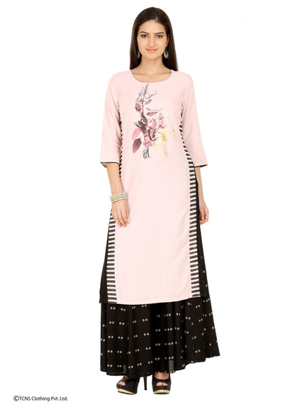 Pink Printed 3/4 Sleeve kurta