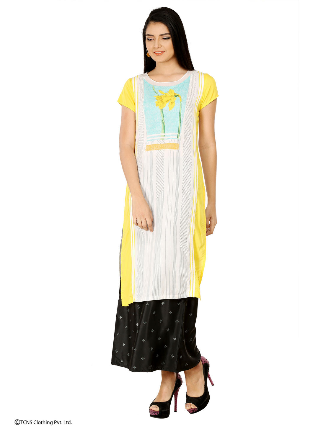 Yellow Printed Short Sleeve kurta