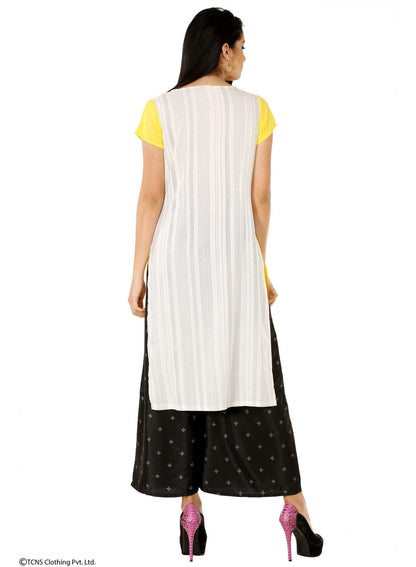 Yellow Printed Short Sleeve kurta