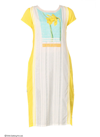 Yellow Printed Short Sleeve kurta