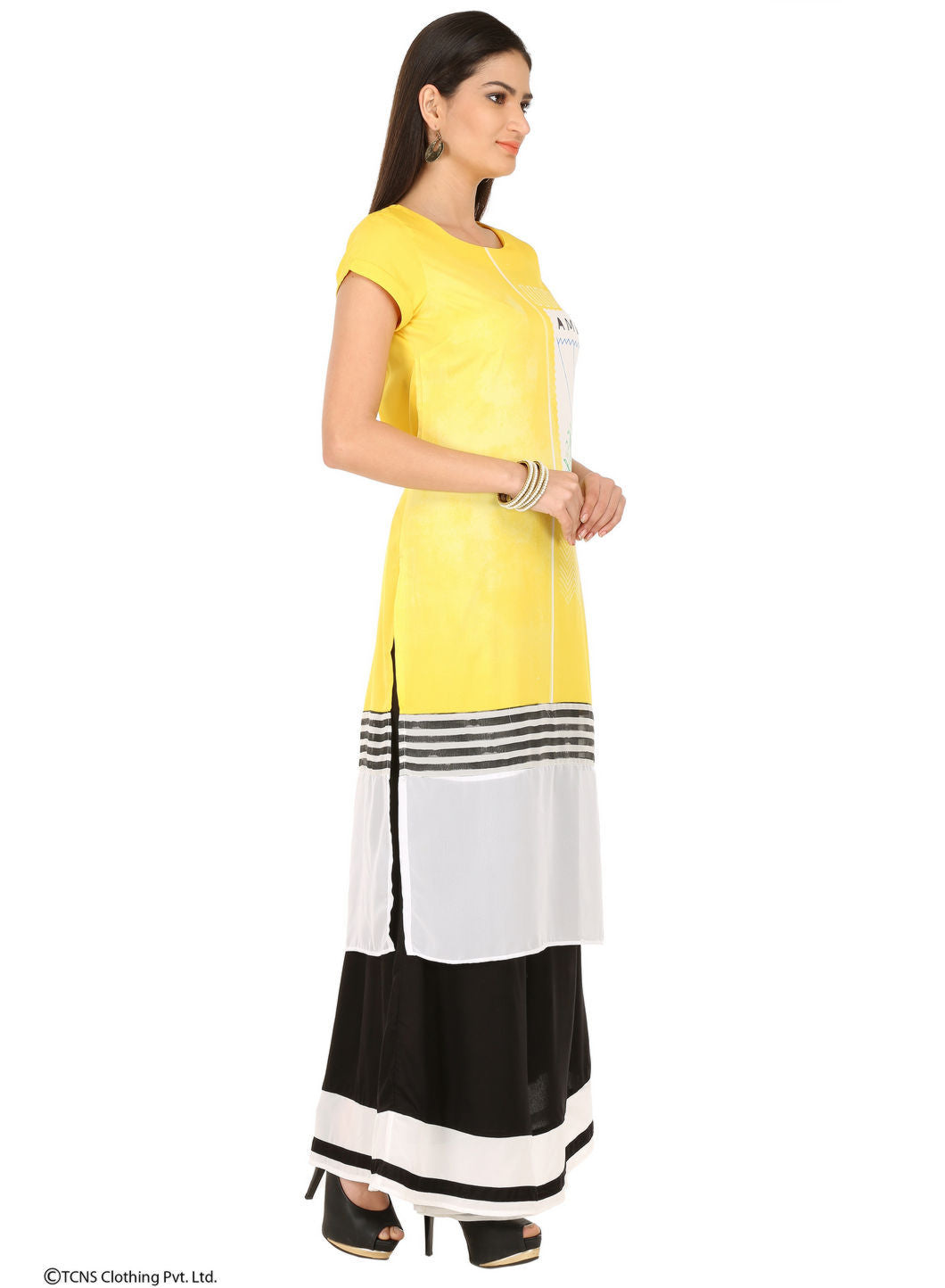 Yellow Printed Short Sleeve kurta