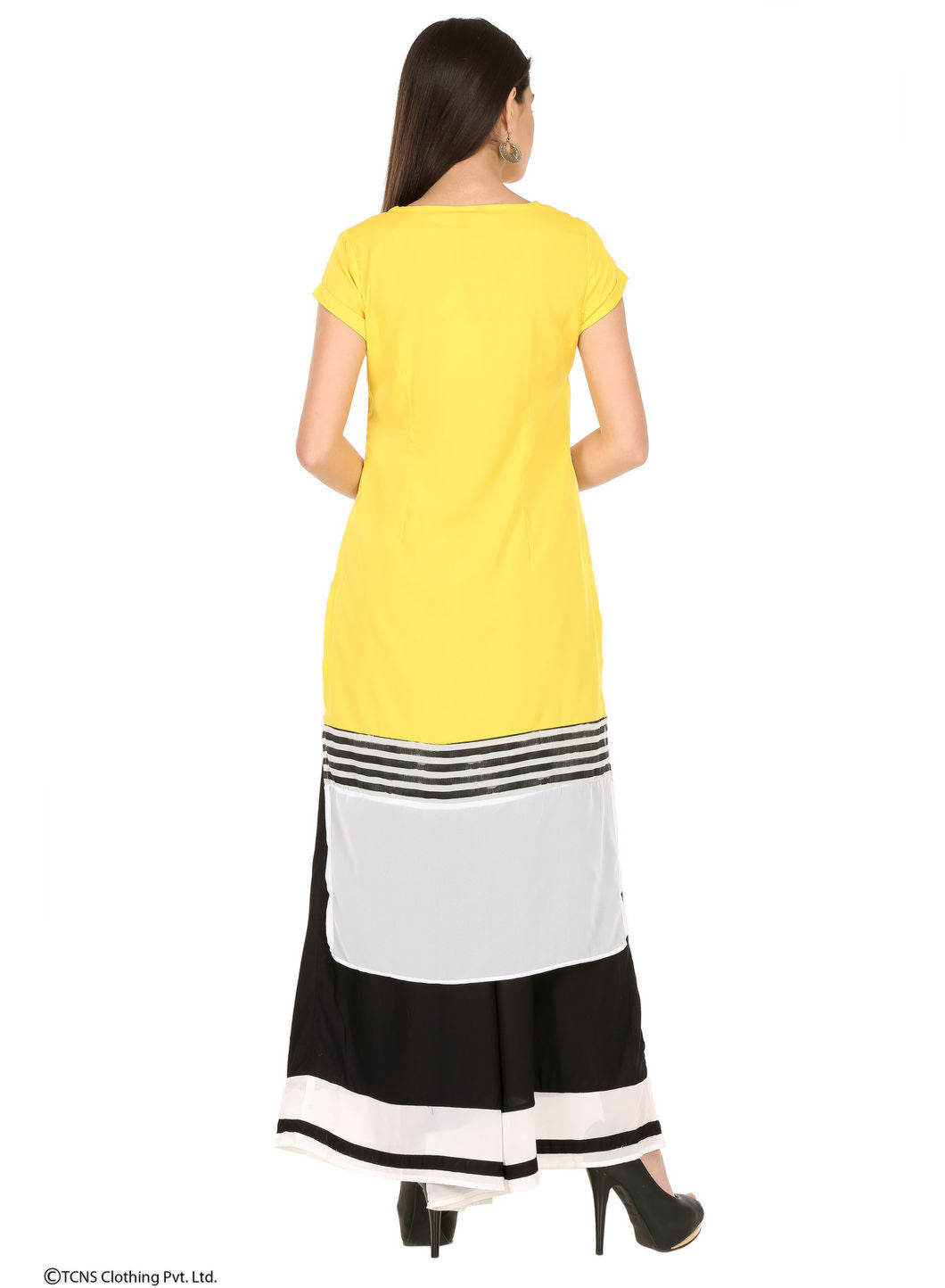 Yellow Printed Short Sleeve kurta