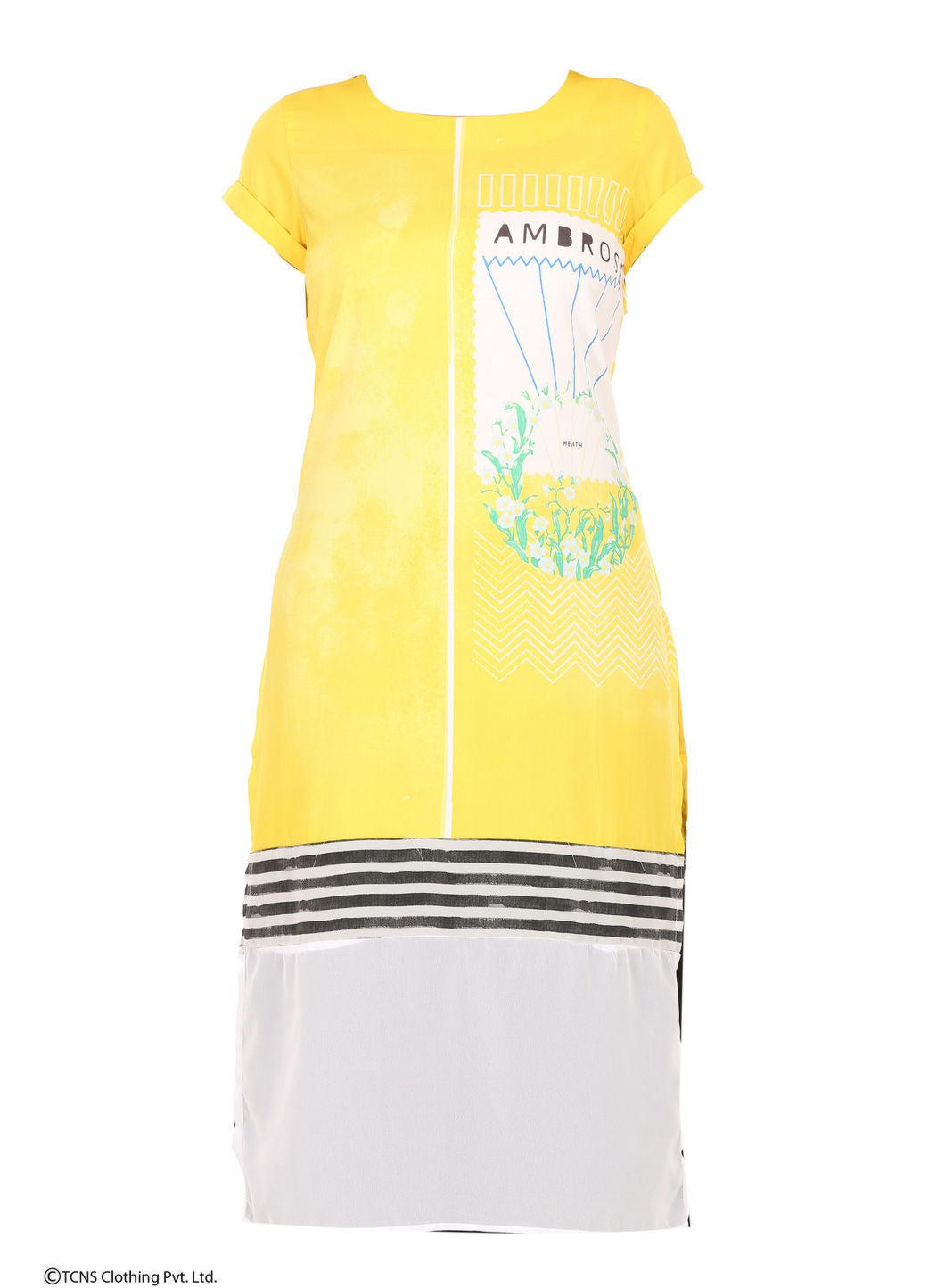 Yellow Printed Short Sleeve kurta