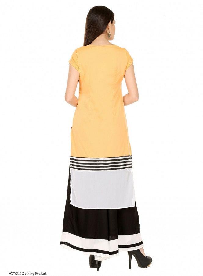 Orange Printed Short Sleeve kurta - wforwoman