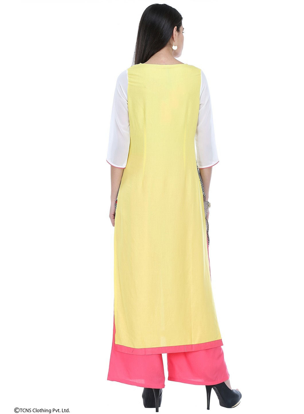 Yellow Printed 3/4 Sleeve kurta