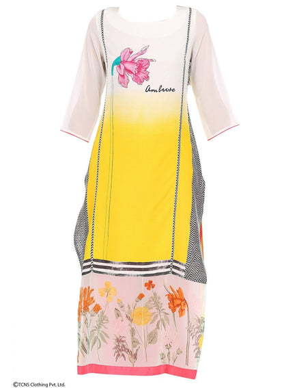 Yellow Printed 3/4 Sleeve kurta