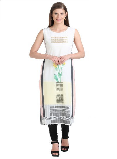 White Sleeveless Printed kurta