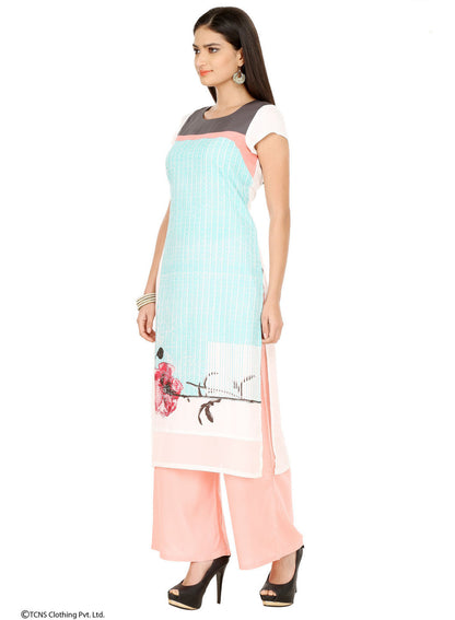 White Printed Short Sleeve kurta