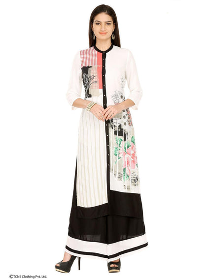 White Printed 3/4 Sleeve kurta - wforwoman