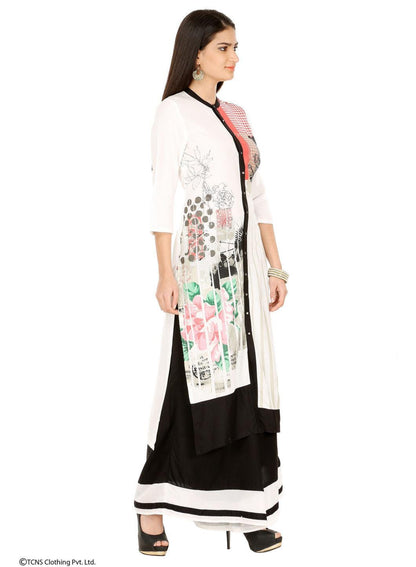 White Printed 3/4 Sleeve kurta - wforwoman