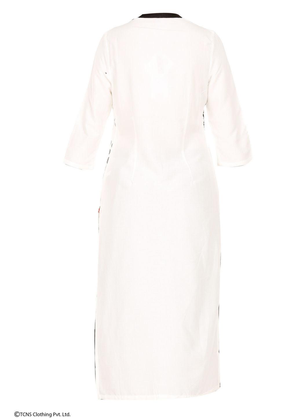 White Printed 3/4 Sleeve kurta - wforwoman