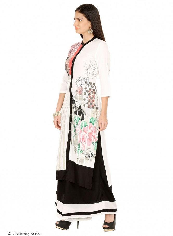 White Printed 3/4 Sleeve kurta - wforwoman