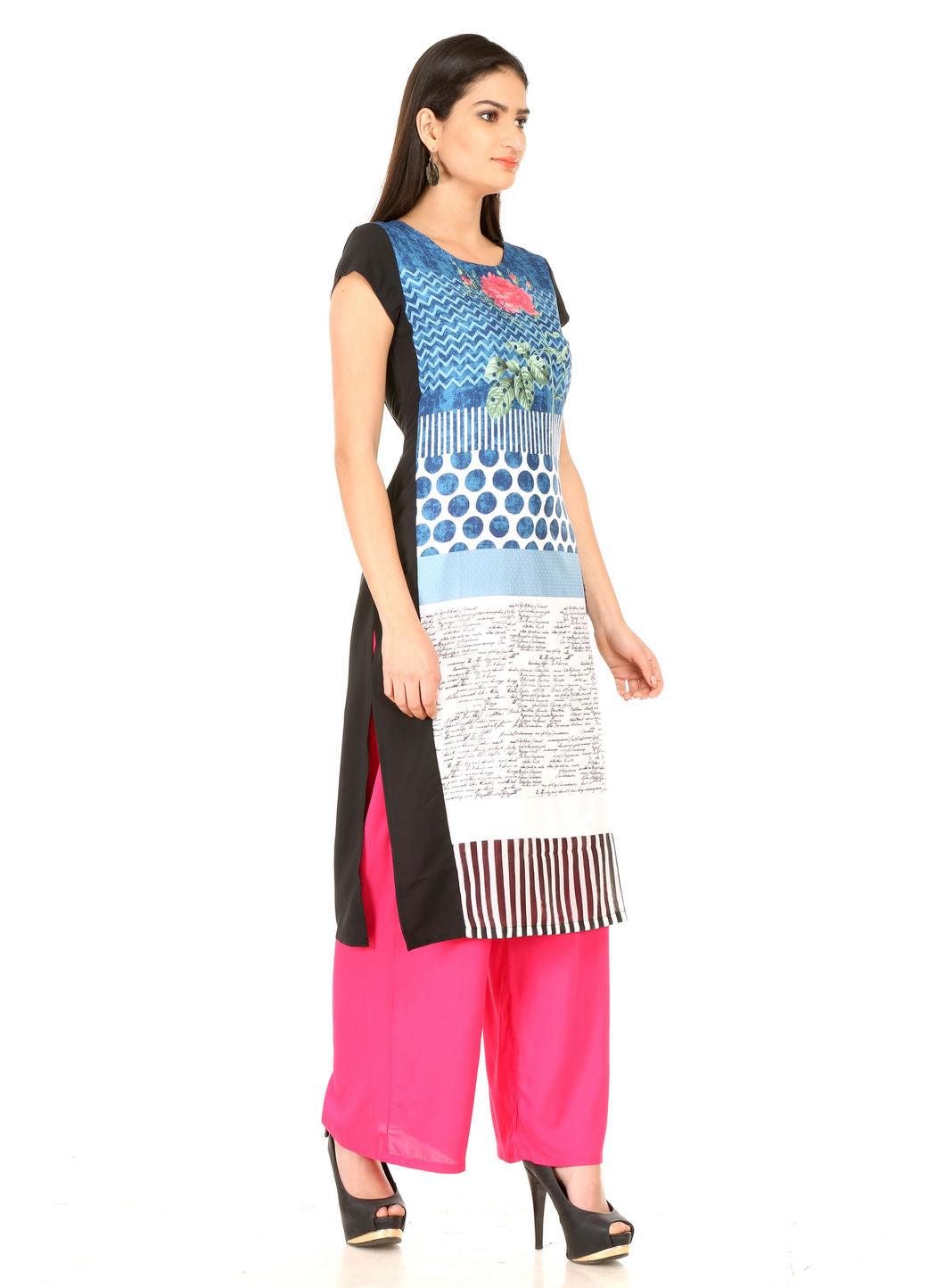 Blue Printed 3/4 Sleeve kurta - wforwoman