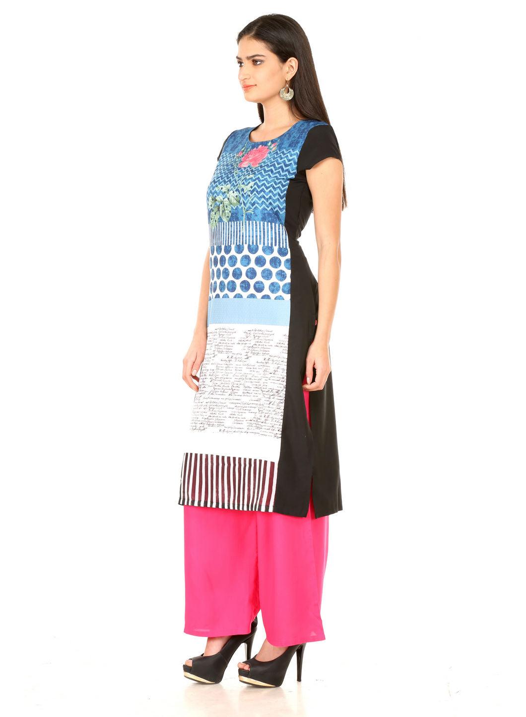 Blue Printed 3/4 Sleeve kurta - wforwoman