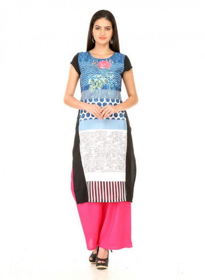 Blue Printed 3/4 Sleeve kurta - wforwoman