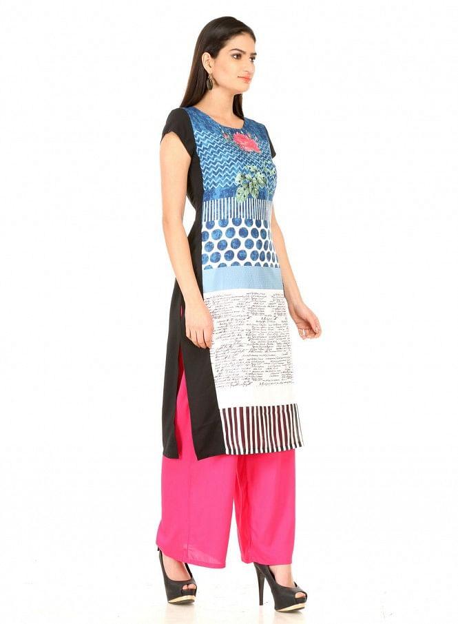 Blue Printed 3/4 Sleeve kurta - wforwoman