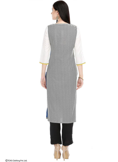 White Printed 3/4 Sleeve kurta - wforwoman