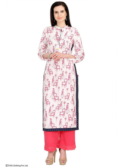 White Printed Full Sleeve kurta - wforwoman