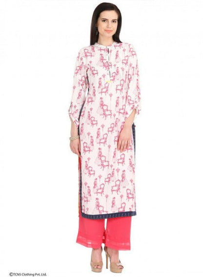 White Printed Full Sleeve kurta - wforwoman