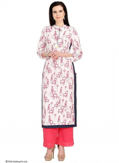 White Printed Full Sleeve kurta - wforwoman