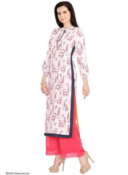 White Printed Full Sleeve kurta - wforwoman