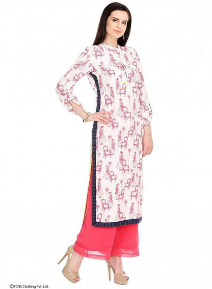 White Printed Full Sleeve kurta - wforwoman