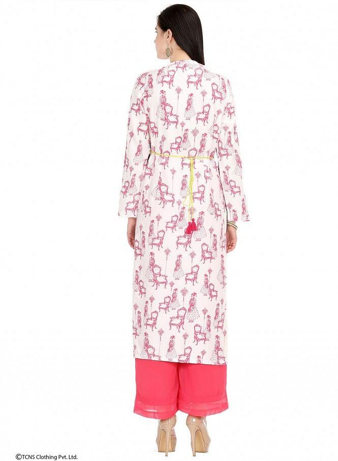 White Printed Full Sleeve kurta - wforwoman