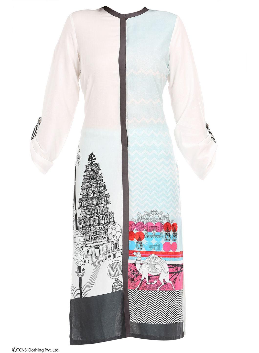 White Printed Full Sleeve kurta - wforwoman