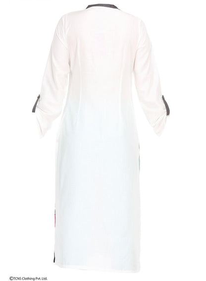 White Printed Full Sleeve kurta - wforwoman