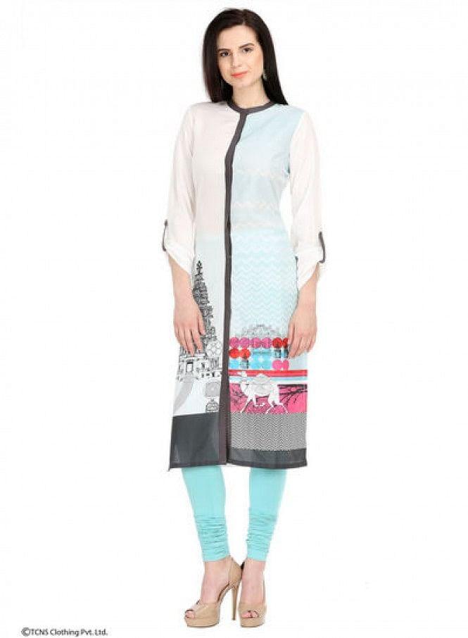 White Printed Full Sleeve kurta - wforwoman