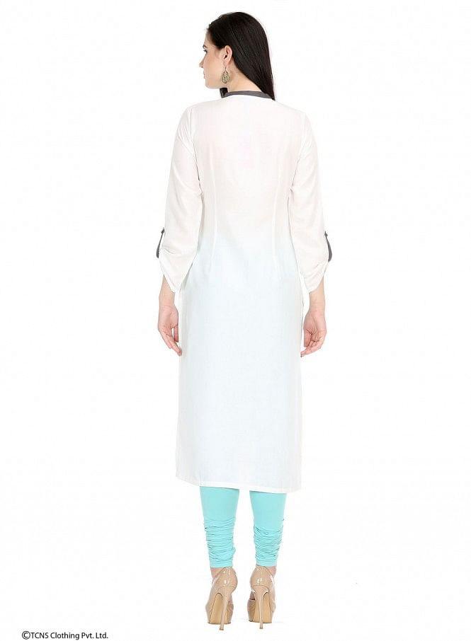 White Printed Full Sleeve kurta - wforwoman