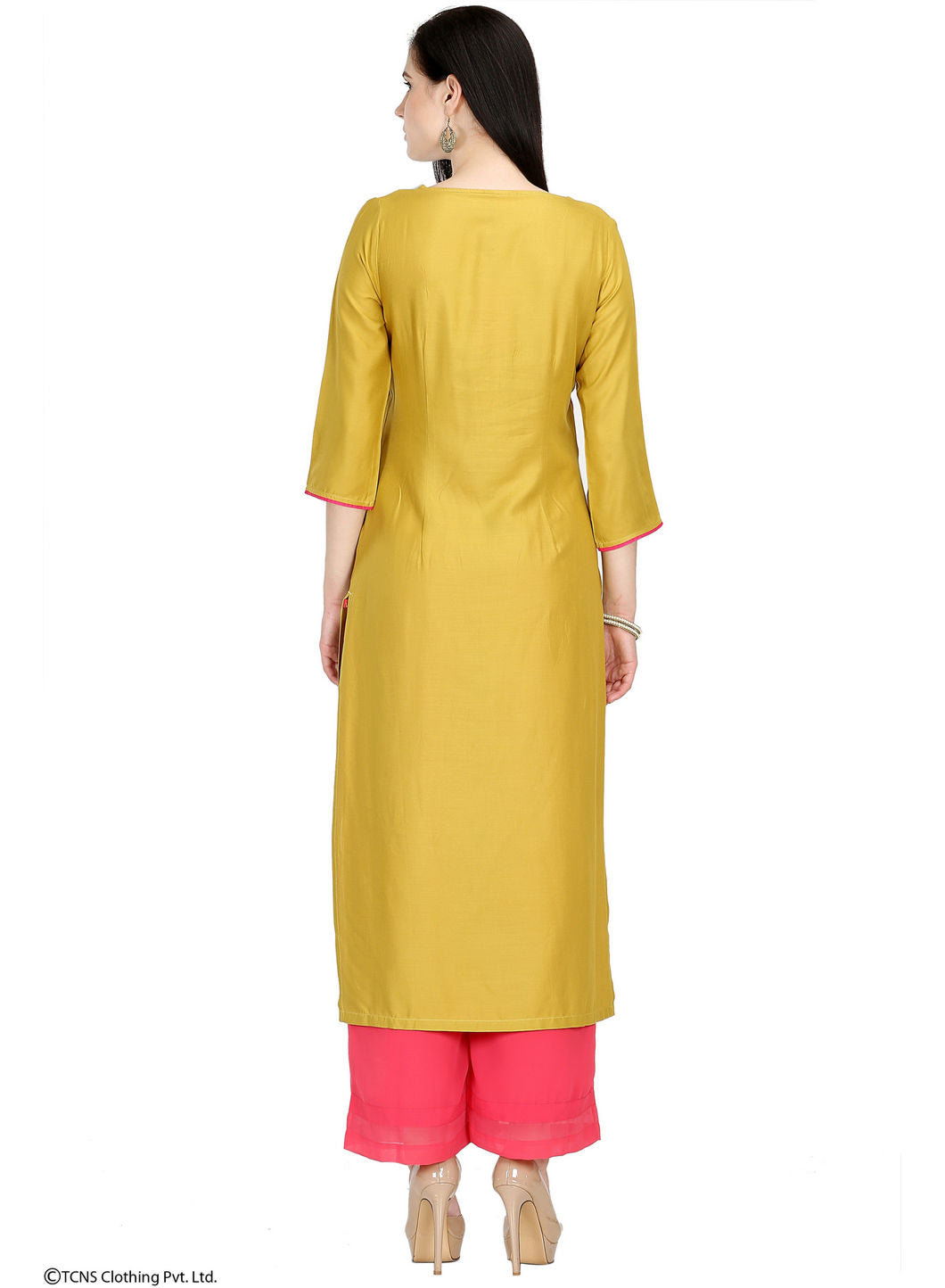 Yellow Printed 3/4 Sleeve kurta