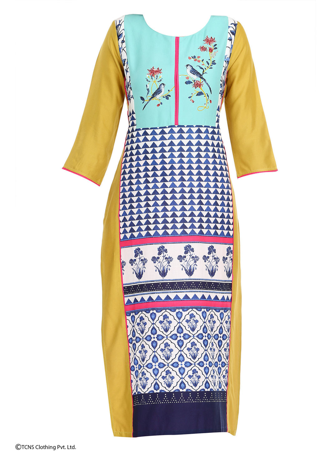 Yellow Printed 3/4 Sleeve kurta