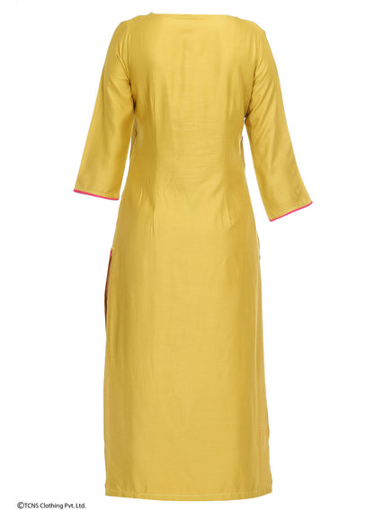 Yellow Printed 3/4 Sleeve kurta