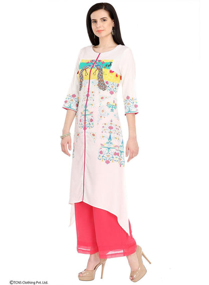 White Printed 3/4 Sleeve kurta - wforwoman