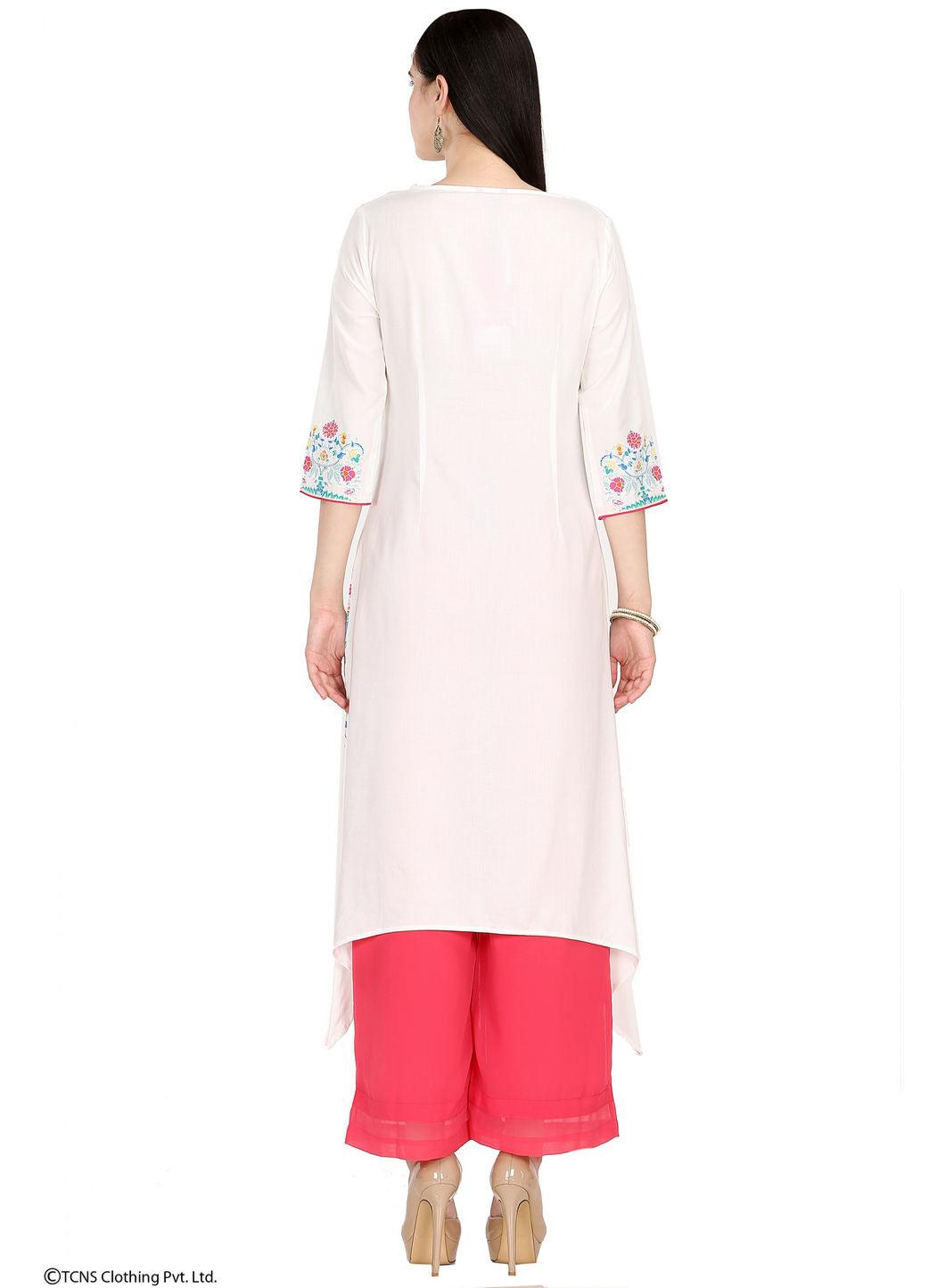 White Printed 3/4 Sleeve kurta - wforwoman