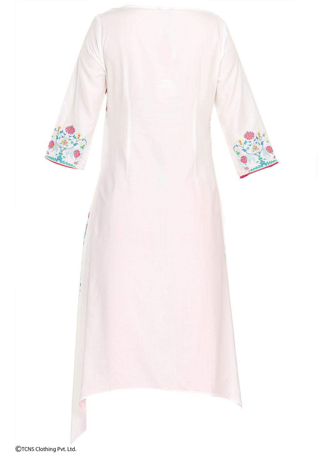 White Printed 3/4 Sleeve kurta - wforwoman