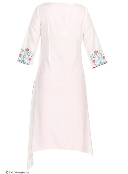 White Printed 3/4 Sleeve kurta - wforwoman