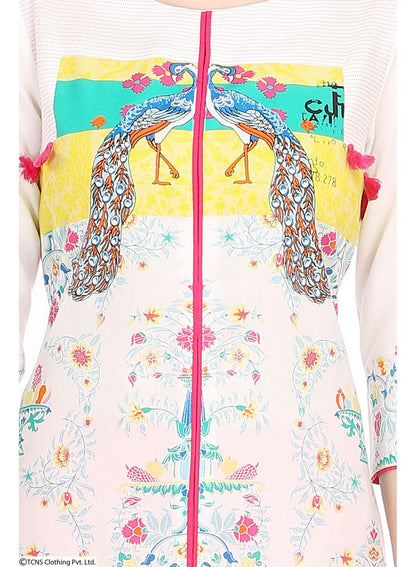 White Printed 3/4 Sleeve kurta - wforwoman